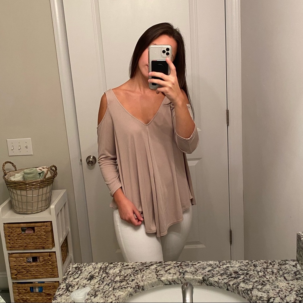 Open-Shoulder V-Neck/Back Blouse by DesignLab